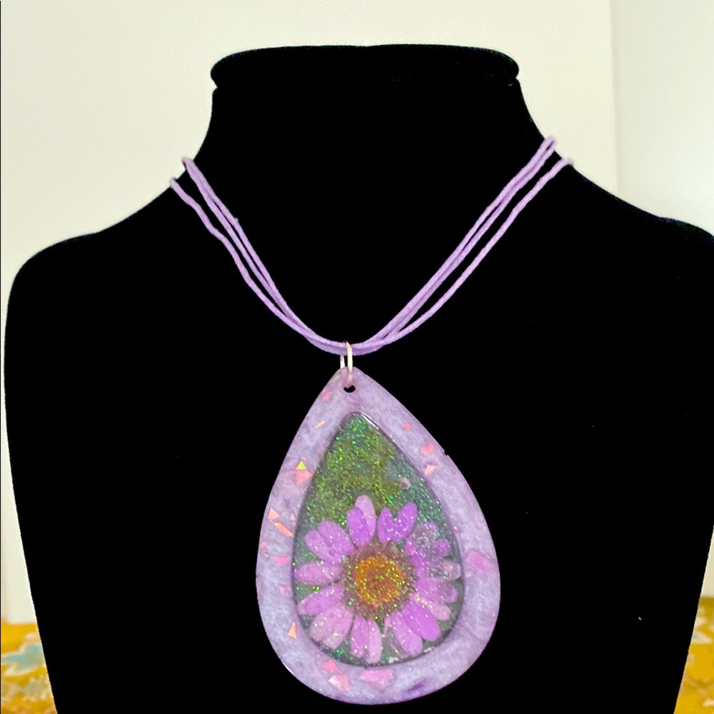 Purple Handmade Resin Floral Pendant Necklace
